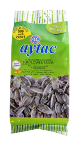 [56p each - 44305] Black Salted & Roasted Sunflower Seeds 24 x 70g Aytac